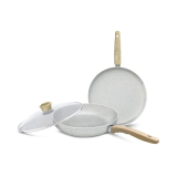 Nirlep Joy Series 25 Cm Tawa & 20Cm Frying Pan With Glass Lid Set|Granite Non-Stick Set| Induction Base| Easy Cooking| Easy To Clean| Soft Touch Handles | Cookware Set| 1-Yr Warranty By Bajaj| Grey