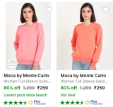 Monte Carlo Women’s Sweatshirts & Hoodies From ₹259
