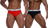Juari Be A Gentleman Men’S Super Combed Strachable Cotton Solid Brief With Ultrasoft Waistband (Pack Of 2) Blk-Red-L
