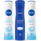 Nivea Fresh Natural Women Deodorant (Pack Of 2) &Protect And Care Deodorant (Pack Of 1) Deodorant Spray  –  For Women(450 Ml, Pack Of 3)