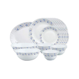 Larah By Borosil Mist Opalware Dinner Set, 21 Pieces, White