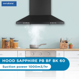 Eurodomo Hood Sapphire Pb Bf Bk 60 Pyramid Shape 60 Cm| 3 Layer Baffle Filter|Powerful Suction | 5 Years Motor Warranty| Low Noise |Led Lamp | Push Button Control Wall Mounted Chimney(Black 1000 Cmh)