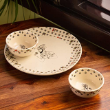 Exclusivelane ‘Daawat-E-Taj’ Handcrafted Ceramic Plates For Dinner Set Ceramic Dinner Plate With Katoris (3 Pieces, Serving For 1, Dishwasher & Microwave Safe) – Ceramic Bowl Dinnerware Set