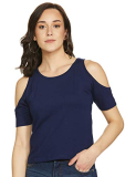 Styleville.In Women’S Plain Regular Fit T-Shirt (Stsf402482_Navy Medium)