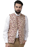 Style Quotient Men Beige & Maroon Woven Design Nehru Jacket (Aw19Sqking_Bgmrn-S)