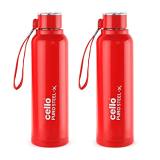 Cello Puro Steel-X Benz 900 | Water Bottle With Inner Steel And Outer Plastic | Insulated Water Bottle | Set Of 2 | 730 Ml, Red