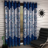 Home Sizzler 2 Piece Eyelet Polyester Long Door Curtain Set – 9Ft, Blue