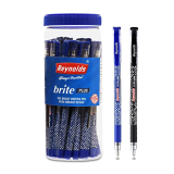 Reynolds Brite Plus 25 Ct Jar – 20 Blue & 5 Black I Lightweight Ball Pen With Comfortable Grip For Extra Smooth Writing I School And Office Stationery | 0.7Mm Tip Size