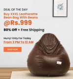 Grab : Beanbag at ₹999 Today 3pm to MidnightBuy XXXL Leatherette Bean Bag with Beans at ₹999 ➕ Free Shipping.