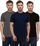 Krishnafit Solid Men Round Neck Navy Blue, Black, Grey T-Shirt