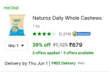 Whole Cashews  (1 kg) at ₹679