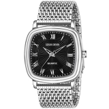 Louis Devin Steel Chain Black Dial Silver Band Stainless Steel Analog Wrist Watch For Men -G042-Blk-Ch