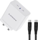 Ambrane 65W Gan All-In-One Charger Combo, Usb -C, Compatible With All Phones, Laptops, Gaming Devices (Type C To C Cable Included)(White, Cable Included)