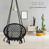 Swingzy Round Hanging Swing For Kids & Adults Rope Swing Chair For Home/ Cotton, Wooden Large Swing(Black, Pre-Assembled)