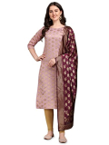 Vredevogel Women’S Cotton Silk Blend Kurta With Banarasi Silk Dupatta (Vv-9129-Pink-Xl_Pink_Xl)
