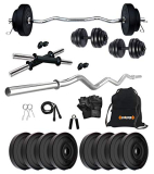 Kore Pvc 16 Kg Home Gym Set With One 3 Ft Curl And One Pair Dumbbell Rods With Gym Accessories, Black