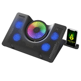 Archer Tech Lab, Squall 100 Rgb Gaming Laptop Cooling Pad With Aluminium Metal Grid, 5 Turbo Fans, Powered By Usb Port, 5 Adjustable Angles, 2-Place Adjustable Phone Holder (Supports Up-To 17″ Laptop)