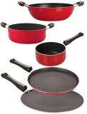 Nirlon Gas Stovetop Compatible Non-Stick 5 Piece Cookware Combo Set With Bakelite Handle For Heat Resistance