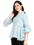 Greciilooks Women’S Linen Rayon 3/4 Butter-Fly Sleeve Stylish Casual Wear For Women/Girls Western Top (Large, Blue)