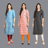 Ethnicbasket Women Printed Straight Kurta(Multicolor)