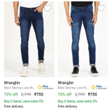 Wrangler Men Jeans 70% Off, starts at ₹755Buy 2 Save Extra 5%
