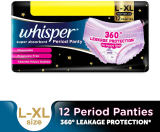 Whisper Super Absorbent Period Panty, 12 L-Xl Pants Sanitary Pad(Pack Of 12)