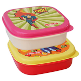 Wonder Prime Plastic Kit Kat Lunch Box Set, 2 Pc Lunch Box Small With Saparate Container & Spoon & Fork, Red Yellow Color,
