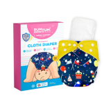 Bumtum 0 To 3 Years Baby Freesize Ultrahygiene Waterproof Cloth Diaper, 5Hrs Absorbency | Washable & Reusable Diaper And Cotton Soaker (Pack Of 1, Navy Blue Yellow, Birthday Yellow)