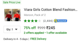 GRAB Deal : Girls Cotton Blend Fashion Top (Pack of 2) at ₹245Link:-
