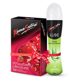 Kamasutra Strawberry Flavoured Condoms For Men Count 10 With Aloe Vera Lube Water Lubricant 50Ml
