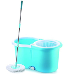 Ganesh Rapid Plastic Spin Mop, Round Plastic Bucket Floor Cleaning Mop With Bucket, Pocha For Floor Cleaning, Mopping Set (Blue, Set Of 2 Microfiber Refills)
