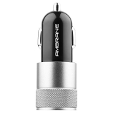 Ambrane 12W Fast Car Charger, Dual Usb Output, Multi-Layer Protection, Fast Charging, Compatible With All Cars, Without Cable For All Mobiles & Other Usb Enabled Devices (Acc74, Black & Silver)
