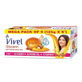 Vivel Glycerin Bathing Bar Soap For Soft Moisturized Skin With Pure Almond Oil & Vitamin E, 1125G (125G – Pack Of 9), Soap For Women & Men, For All Skin Types