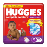 Huggies Complete Comfort Wonder Pants Medium (M) Size (7-12 Kgs) Baby Diaper Pants, 76 Count| India’S Fastest Absorbing Diaper With Upto 4X Faster Absorption | Unique Dry Xpert Channel