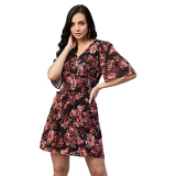Carlton London Women’S Georgette A-Line Mini Casual Dress (Cl608_Black_Large)