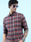 Highlander Men Checkered Casual Brown Shirt