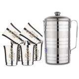 Limetro Steel Laser Print Stainless Steel Jug And Glass Set ( Glasses(G13-6)