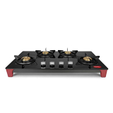 Pigeon By Stovekraft Infinity Glass Top 4 Burner Gas Stove, Manual Ignition (Black)