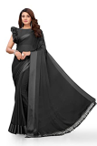 Mirchi Fashion Women’S Plain Weave Chiffon Solid Satin Border Saree With Blouse Piece (37185-Black)