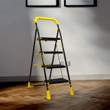 Trendy Cameo 4 Step Heavy Duty Foldable Metal Step Ladder With Anti-Skid Shoes And Extra Strong Wide Steps (Yellow And Black)