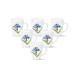 La Opala Diva, Opal Glass Coffee Mug Set Barrel Regular 6 Pcs, Royal Iris, White
