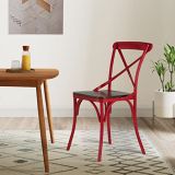 Amazon Brand – Solimo Tortel Chair With Wooden Seat (Iron, Red, 2 Pieces)