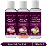 Radiant Glo Onion Infusion Trio: Hair Shampoo, Oil & Conditioner | Each 100 Ml(1 Items In The Set)