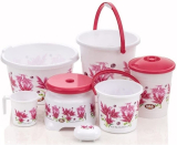 Uma Plastic Bathroom Set 07 Pieces Heavy Duty, Large Capacity 20 L Plastic Bucket(Pink)