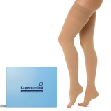 Expertomind Compression Stockings For Women And Men | Class 2 Thigh Length Medical Socks For Varicose Vein And Leg Pain Relief | 23-32 Mm Hg | Compression Socks | Pair Of 1 | Beige | Large