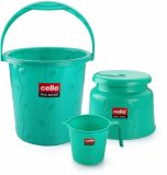 Cello Petal Bathroom Set Of 3 Pcs, Small 18 L Plastic Bucket(Green)
