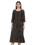 Amazon Brand – Tavasya Women’S Cotton Straight Festive Kurti (Tav 03_Black_S)