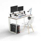 Ifurno Trapeez Study Table With Monitor Riser | Ergonomic Workspace | For Home Office, Study, And Gaming Setup (White Oak Top With Dark Teak Edge, Matte White Leg, 1200 Mm)