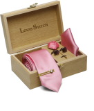 Louis Stitch Silk Tie & Cufflink(Pink)