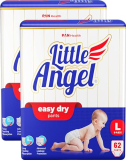 Little Angel Unisex Child Easy Dry Diaper Pants With 12 Hrs Absorption Large(L) Size, Pack Of 2,9-14 Kgs-L(124 Pieces)